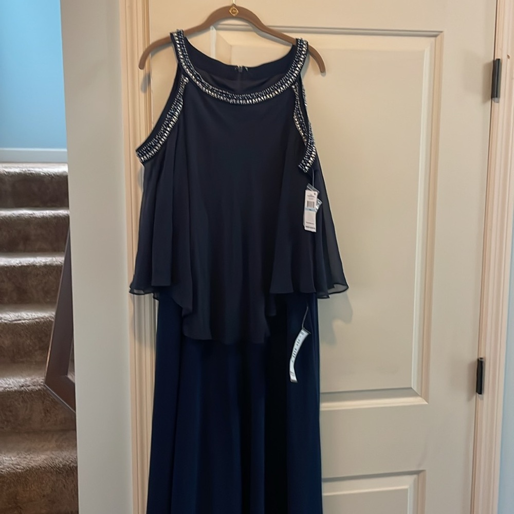 Alex Evenings Navy Maxi Dress with Embellished Straps